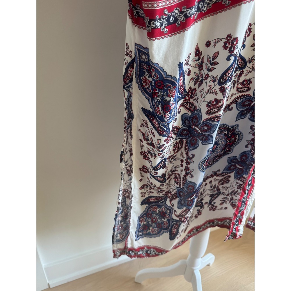 Maurices Womens 3X Paisley Floral Kimono Wrap Red Blue White Boho Open Front NEW - Picture 4 of 12